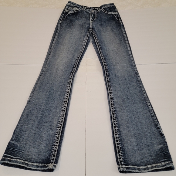 Live Hard Play Hard Thick Stitch Studded Boot Cut Jeans Size 2 - Picture 12 of 16